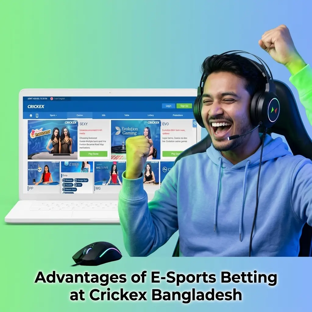 Crickex Bangladesh esports betting platform showing odds, mobile app, bKash payments, and welcome bonus features