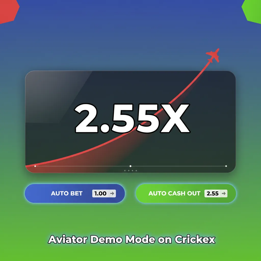 Aviator demo on Crickex UI with multiplier graph, virtual money, Auto Cash Out and dual bets for risk-free practice.