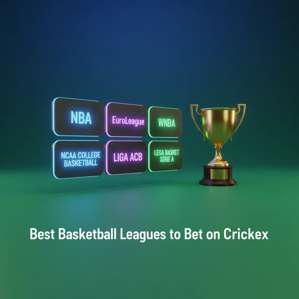 Crickex graphic: top basketball leagues to bet: NBA, EuroLeague, FIBA World Cup, Champions League, CBA, NBL; schedules vary.