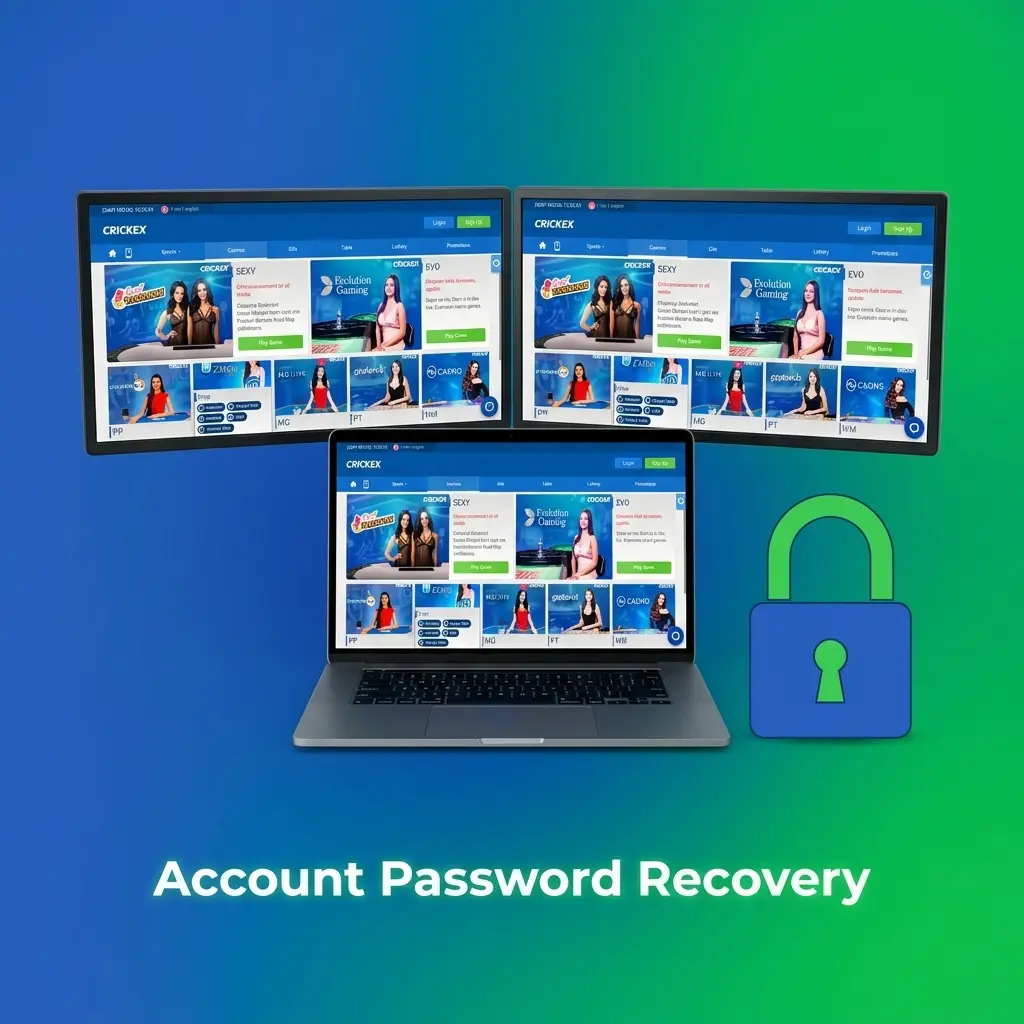 Step-by-step account password recovery process showing forgot password link, reset options, and new password setup