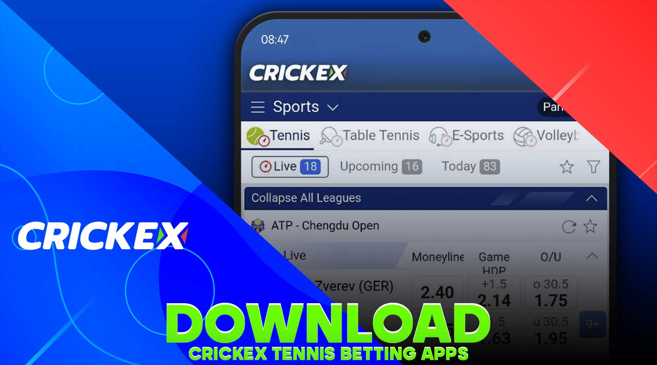 Tennis bets are available in the Crickex mobile app.