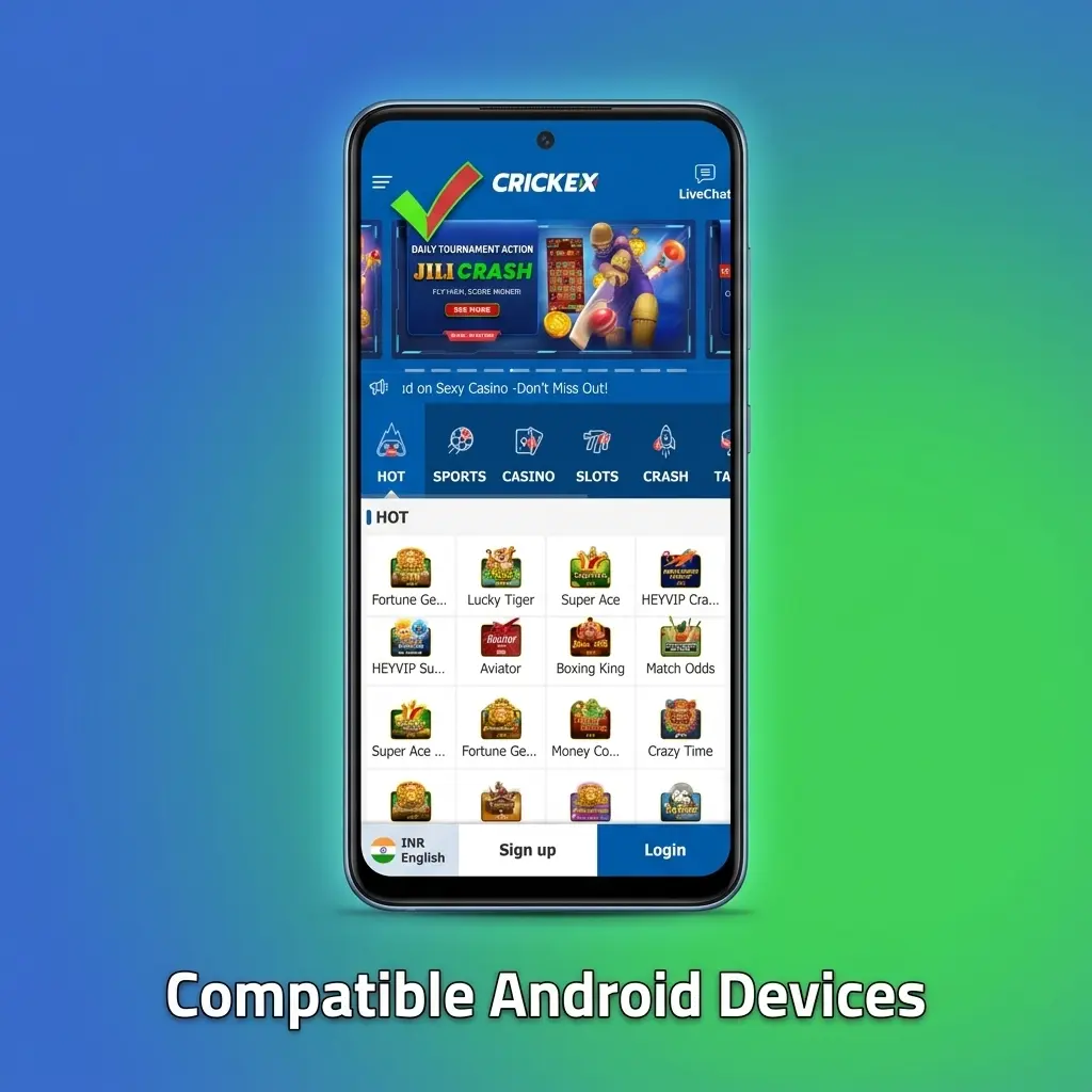 List of compatible Android devices for Crickex app in Bangladesh including Samsung, Xiaomi, Realme, OPPO, Vivo, and more
