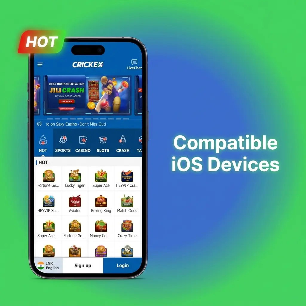 List of compatible iOS devices for Crickex app including iPhone X through 15 series and iPad Air and Pro models