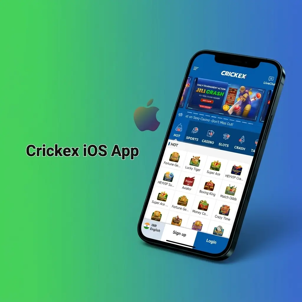 Crickex iOS app interface on iPhone and iPad showing sports betting and live casino features available for free download