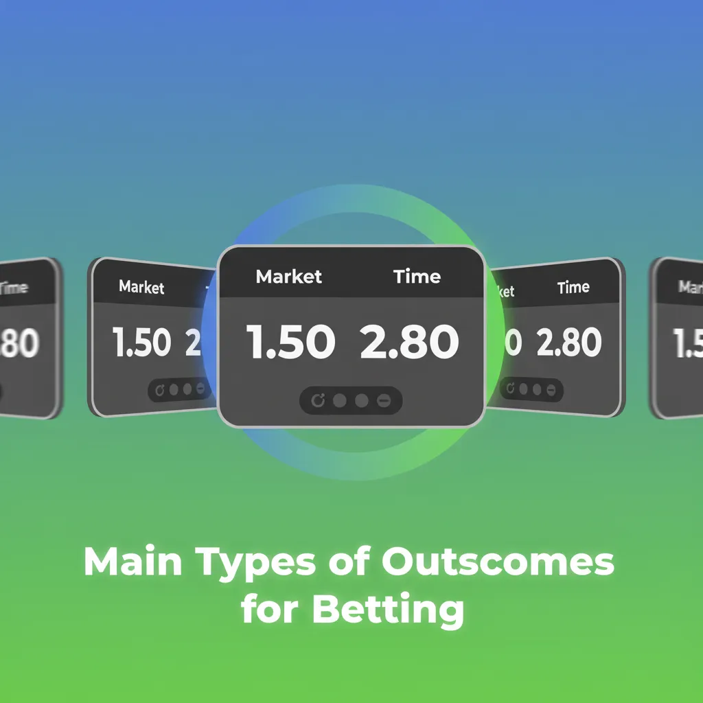 Infographic on betting outcomes: 1X2, two-way, over/under, handicap, draw no bet, BTTS for football, cricket, kabaddi.