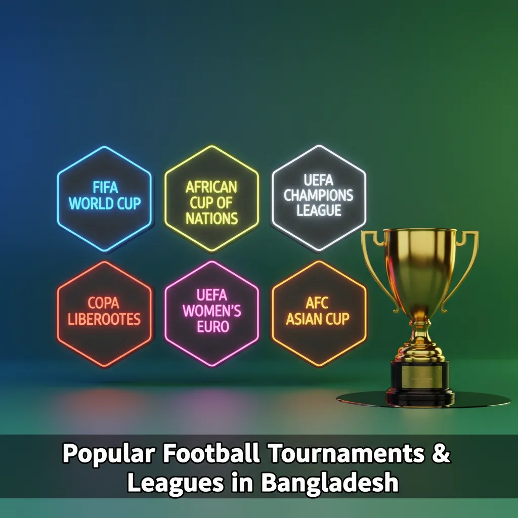 Popular football tournaments and leagues in Bangladesh, from World Cup to BPL, with pre-match and live betting markets.