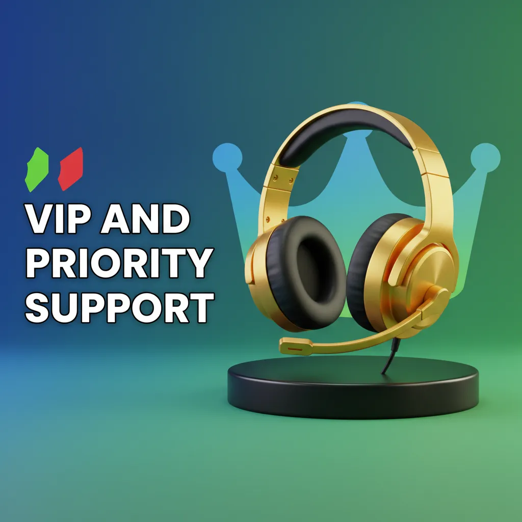 VIP and Priority Support banner with gold badge, headset, and 24/7 chat icons for fast replies and dedicated help.