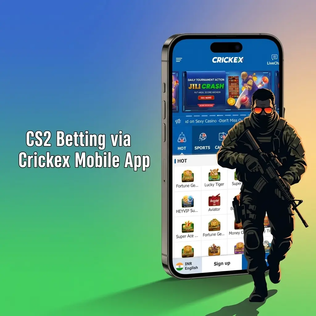 Crickex mobile app interface showing CS2 betting options with live markets and odds for Bangladesh users