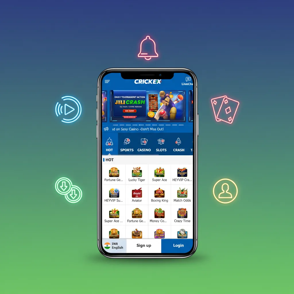 Crickex mobile app features for Bangladesh: bKash/Nagad, BDT display, cricket-first, live odds, casino, cash out, 24/7 chat.