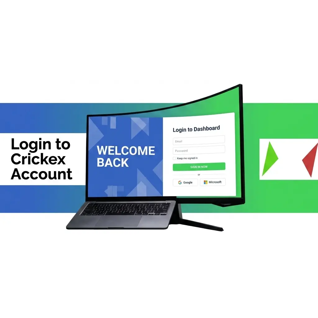 Crickex account login page showing email and password fields with step-by-step sign-in instructions