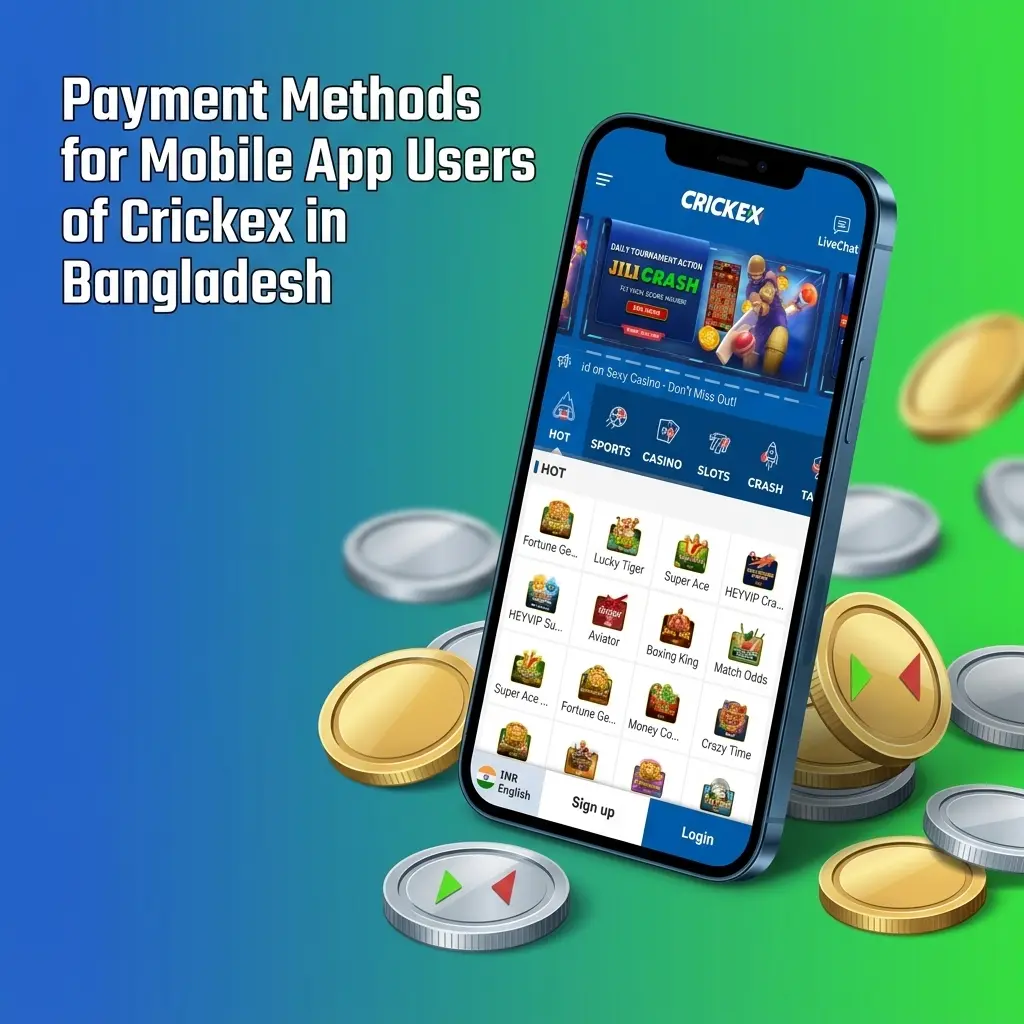 Crickex Bangladesh mobile app payment methods including bKash, Nagad, Rocket, bank transfer, and cryptocurrency options