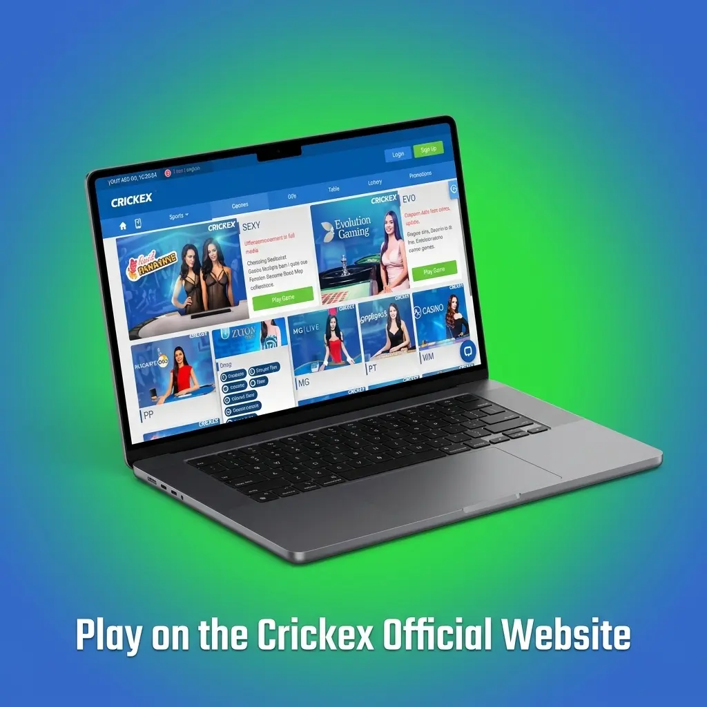 Crickex official website interface showing betting markets, casino games, and account management tools in browser