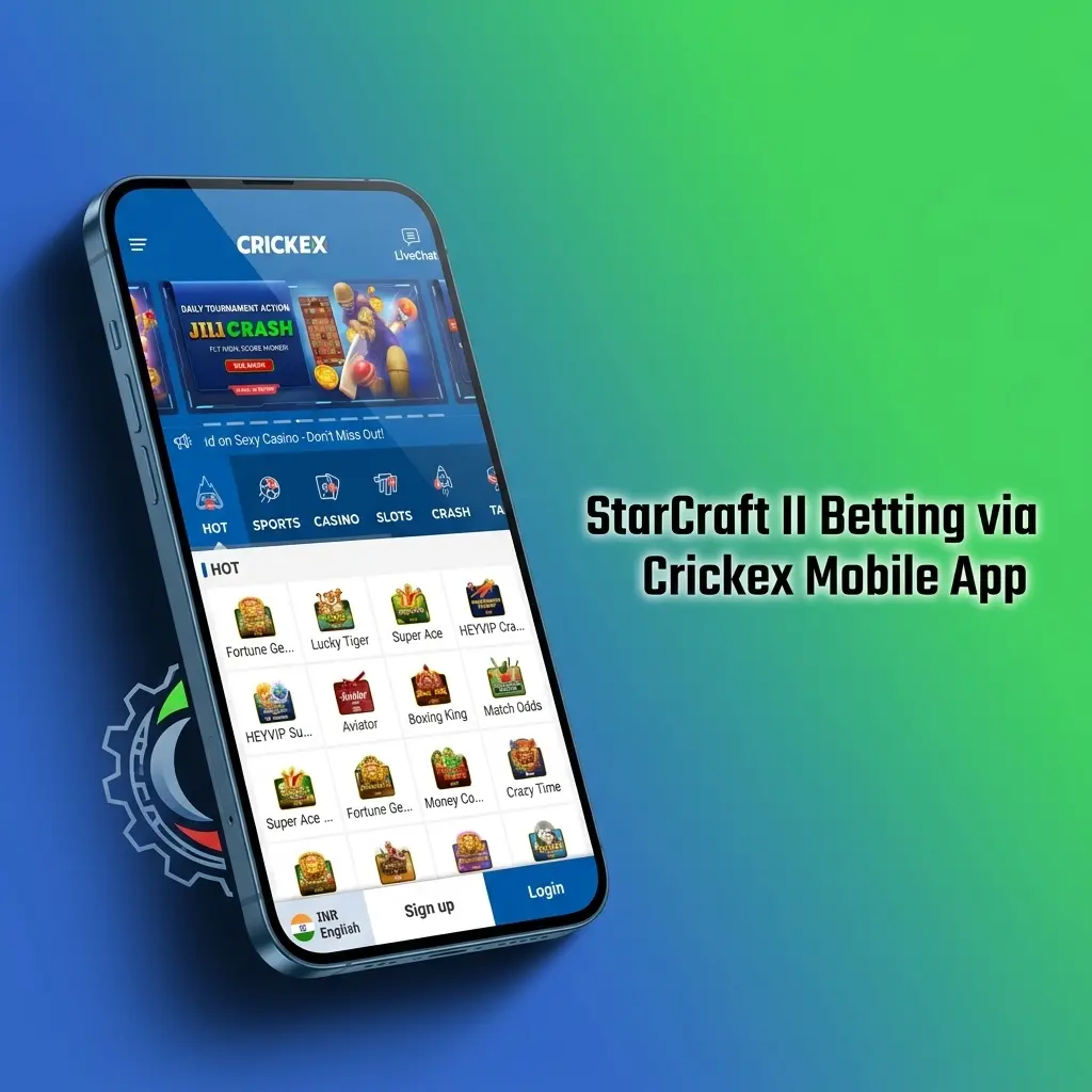 Crickex mobile app open on StarCraft II esports betting section showing live match odds and navigation menu