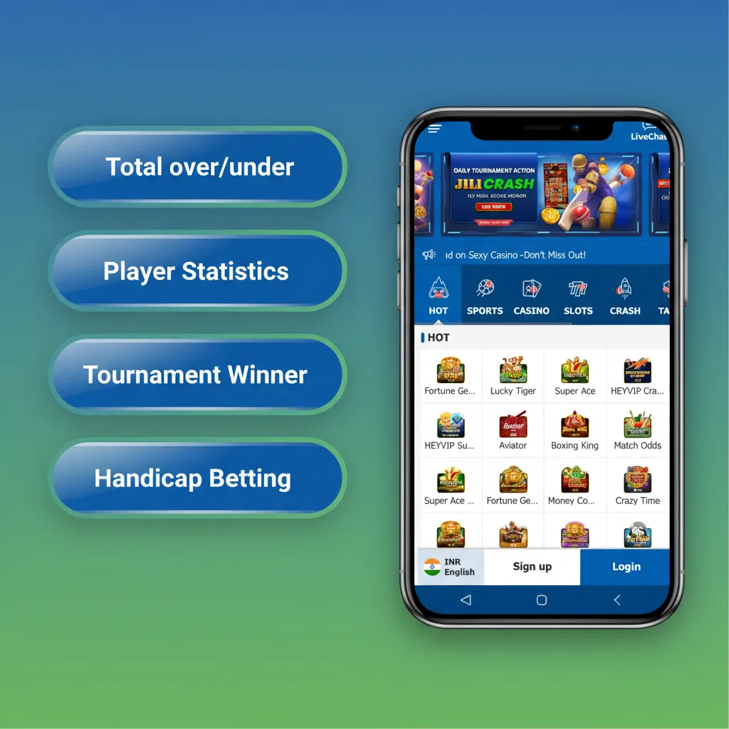 Crickex app showing bet types: Single, Accumulator, System, Live, Handicap, and Over/Under.